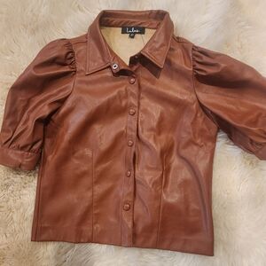 LULUS. Puff sleeve faux leather top Brown S